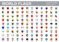 All world flags - vector set of flat shield icons. Part 1 of 2 Royalty Free Stock Photo