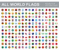 All world flags - vector set of round flat icons. Royalty Free Stock Photo