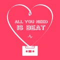 All you need is beat - retro poster with heart and audio cassette