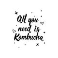 All you need is Kombucha. Vector illustration. Lettering. Ink illustration. Kombucha healthy fermented probiotic tea
