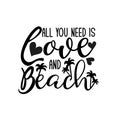 All you need is love and beach- positive text, with palm tree, and hearts silhouette.