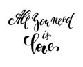 All you need is love. Hand drawn creative calligraphy and brush pen lettering isolated on white background. design for holiday gre Royalty Free Stock Photo