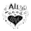 All you need is love, hand written lettering apparel t-shirt des Royalty Free Stock Photo