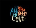 All You Is Need Love lettering Text on black background in vector illustration