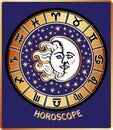All zodiac sign in Horoscope circle.Sun and Moon Royalty Free Stock Photo
