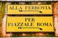 Alla Ferrovia and Piazzale Roma direction sign in Venice Royalty Free Stock Photo