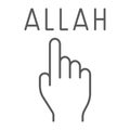 Allah is one thin line icon, religion and islam, pointer hand sign, vector graphics, a linear pattern on a white Royalty Free Stock Photo