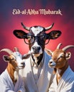 Eid al-Adha Greeting Card â Cute Animal Illustration with Festive Message Royalty Free Stock Photo