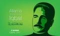 Allama Muhammad Iqbal 9th November National Poet of Pakistan birthday celebration with Urdu and English calligraphy Royalty Free Stock Photo