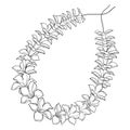 Vector outline Hawaiian lei necklace from tropical Allamanda flower and petal in black isolated on white background. Royalty Free Stock Photo