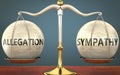 Allegation and sympathy staying in balance - pictured as a metal scale with weights and labels allegation and sympathy to Royalty Free Stock Photo