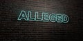 ALLEGED -Realistic Neon Sign on Brick Wall background - 3D rendered royalty free stock image