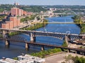 Allegheny River and Pittsburgh bridges Panhandle, Liberty, 10th St and Birmingham, with the Cathedral of Learning in the far