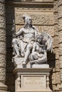 Allegoric sculptures of America and Australia continents on a front facade of Natural History Museum in Vienna, Austria