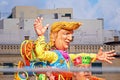 Allegorical car with Donald Trump doll during performing Grand show Mardi Gras Malta Carnival