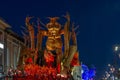 The allegorical carnival float called `S i fossi foco` in parade in Viareggio, Italy