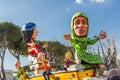 The Allegorical float during the carnival parade along the streets of Gaeta, Lazio, Italy