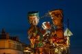 The allegorical float dedicated to political satire with Di Maio and Salvini parading at the Carnival of Viareggio, Italy