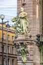 Allegorical sculpture of Industry on the facade of the Eliseyev Emporium Trading house of brothers Eliseev. St. Petersburg,