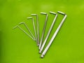 Allen keys set Hexahedron wrench on brown green background, hex, spanners