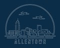 Allentown, Pennsylvania - Cityscape with white abstract line corner curve modern style on dark blue background, building skyline