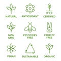 Allergen free badges. Natural and organic cosmetic line icons. Beauty product. Gluten and paraben free cosmetic. Non