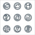 Allergen free products line icons. linear set. quality vector line set such as wheat, salt free, antibacterial, chicken egg, drink