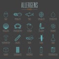 Allergen icons vector set - gluten, lactose, GMO, nuts, etc.