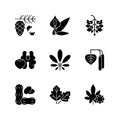 Allergens and allergy causes black glyph icons set on white space