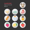 Allergens flat design icons set Royalty Free Stock Photo