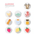 Allergens flat design icons set Royalty Free Stock Photo