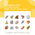 Allergens line color icons vector set. Isolated on white background. Allergens icon with lineal color style. Food allergens symbol