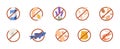 Allergens in red crossed circles icons set