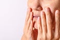 Allergic women have eczema dry nose and lips on winter season closeup. Royalty Free Stock Photo