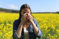 Allergic woman scratching itchy eyes in spring season Royalty Free Stock Photo