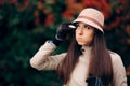 Allergic Woman Using Eye Drops in Autumn Season Royalty Free Stock Photo