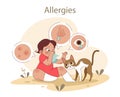 Allergies concept. A child experiences common symptoms around a cat,