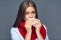 Allergies or flu sickness woman holding paper tissue Royalty Free Stock Photo