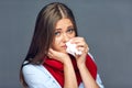 Allergies or flu sickness woman holding paper tissue Royalty Free Stock Photo