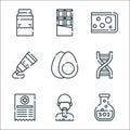 Allergies line icons. linear set. quality vector line set such as sulfite, puke, medical prescription, dna, egg, ointment, cheese