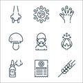 Allergies line icons. linear set. quality vector line set such as wheat plant, medical prescription, nasal spray, pollen, cough,