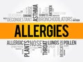 Allergies - occur when your immune system reacts to a foreign substance, word cloud concept background