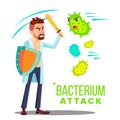 Allergist Reflecting Bacterium Attack Vector. Isolated Cartoon Illustration