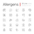 Allergy cause linear icons set