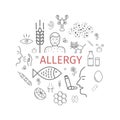 Allergy. Causes, symptoms. Line icons banner. Royalty Free Stock Photo