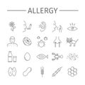 Allergy. Causes, symptoms. Line icons set. Vector signs Royalty Free Stock Photo