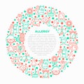 Allergy concept in circle with thin line icons