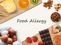 Collage of allergic food, isolated on white