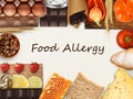 Collage of allergic food, isolated on white Royalty Free Stock Photo