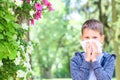 Allergy. Little boy has allergies from flower pollen Royalty Free Stock Photo